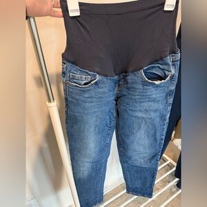 Old Navy Blue Maternity Boyfriend Jeans with Black Waistband